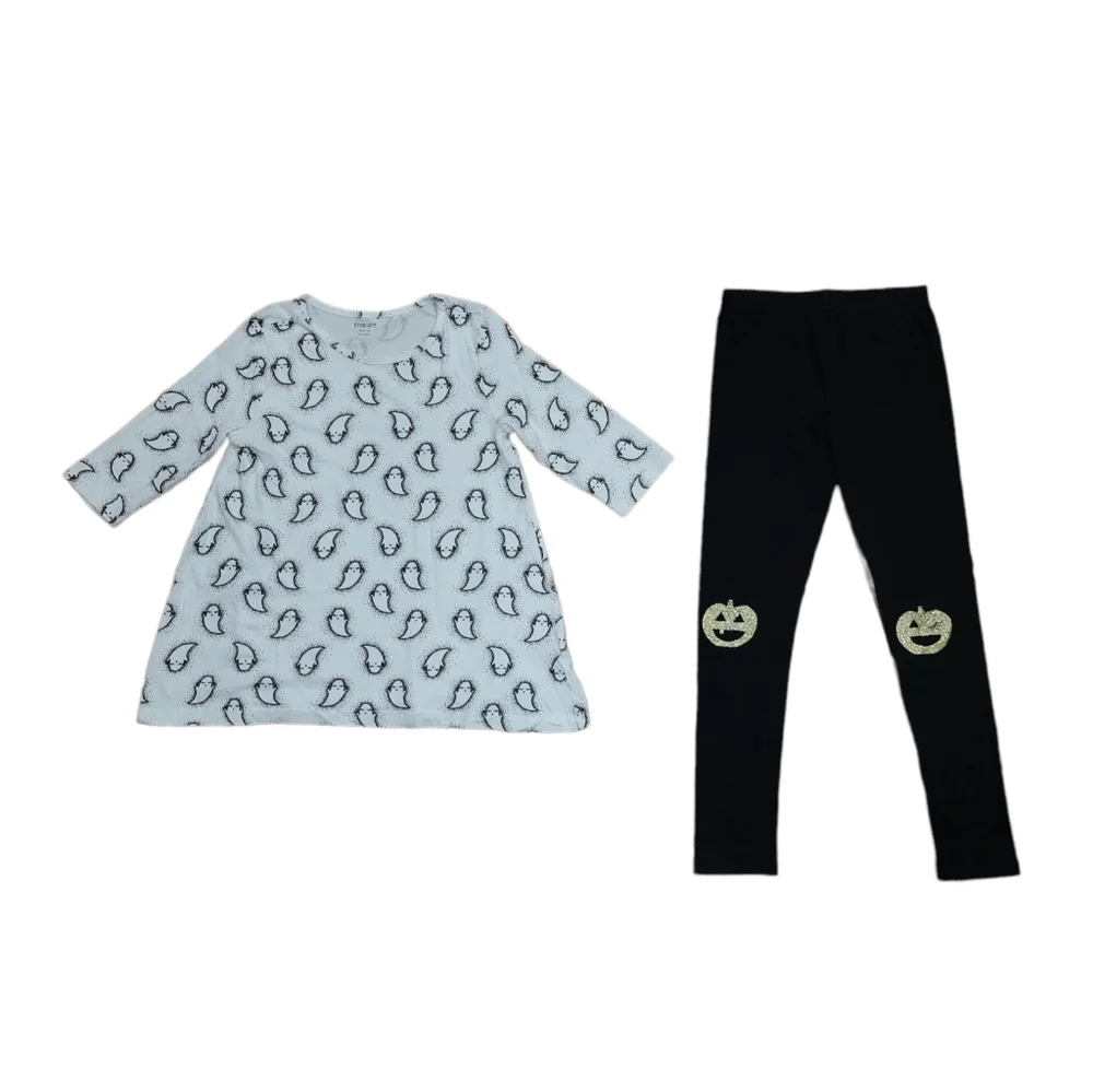 👻 Gymboree Girls Halloween Ghost Tunic & Gold Pumpkin Leggings 2pc Set Size 7/8